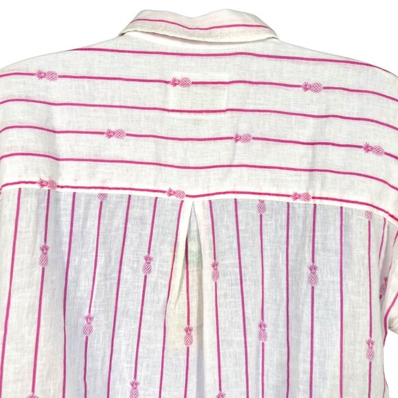 Rails Whitney Pineapple Stripe Linen Blend Button-Up Shirt XS White & Pink NWT - Picture 6 of 12